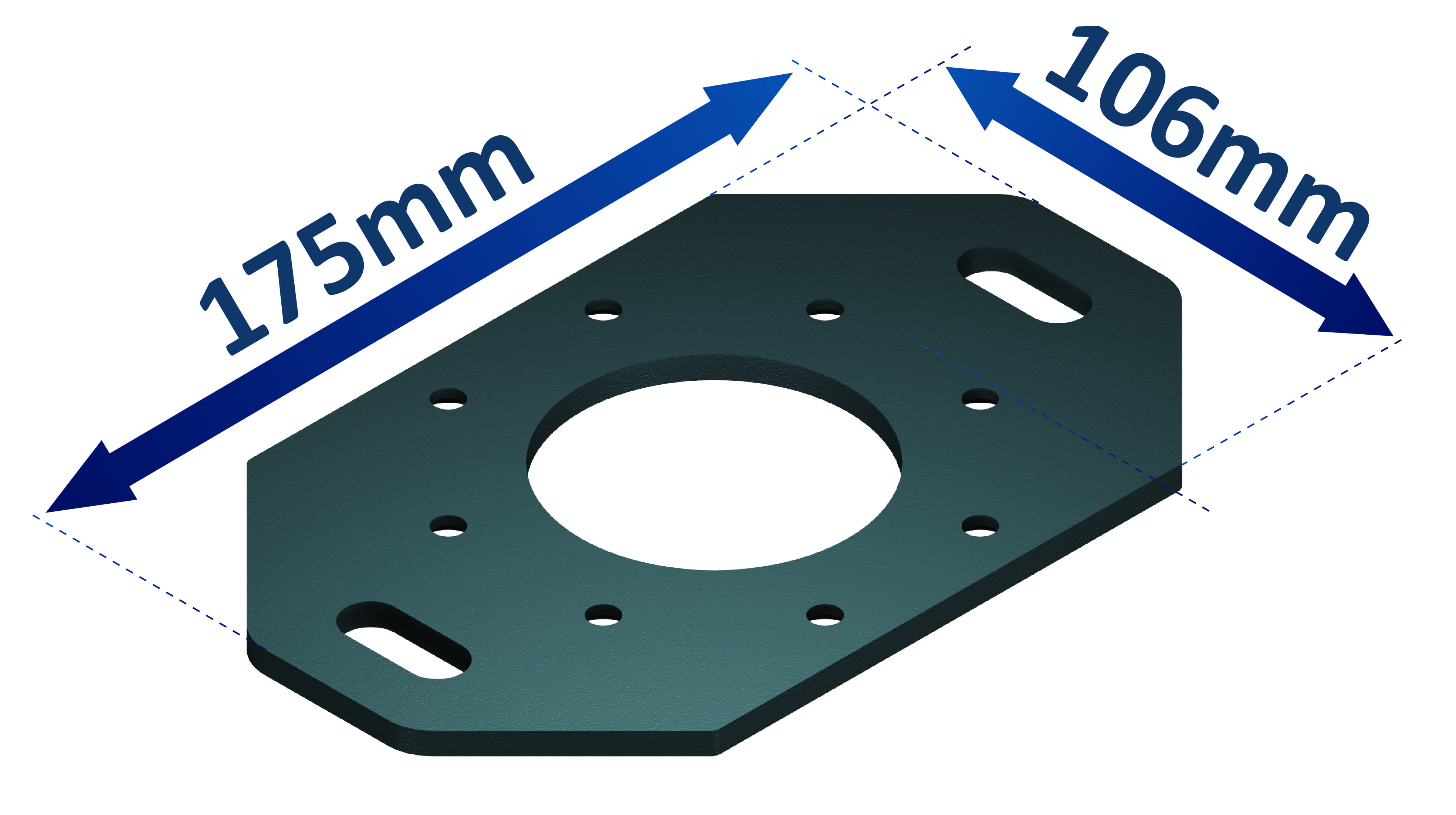 Encombrement de la platine aluminium de sol intermédiare pour pergola toile et bioclimatique